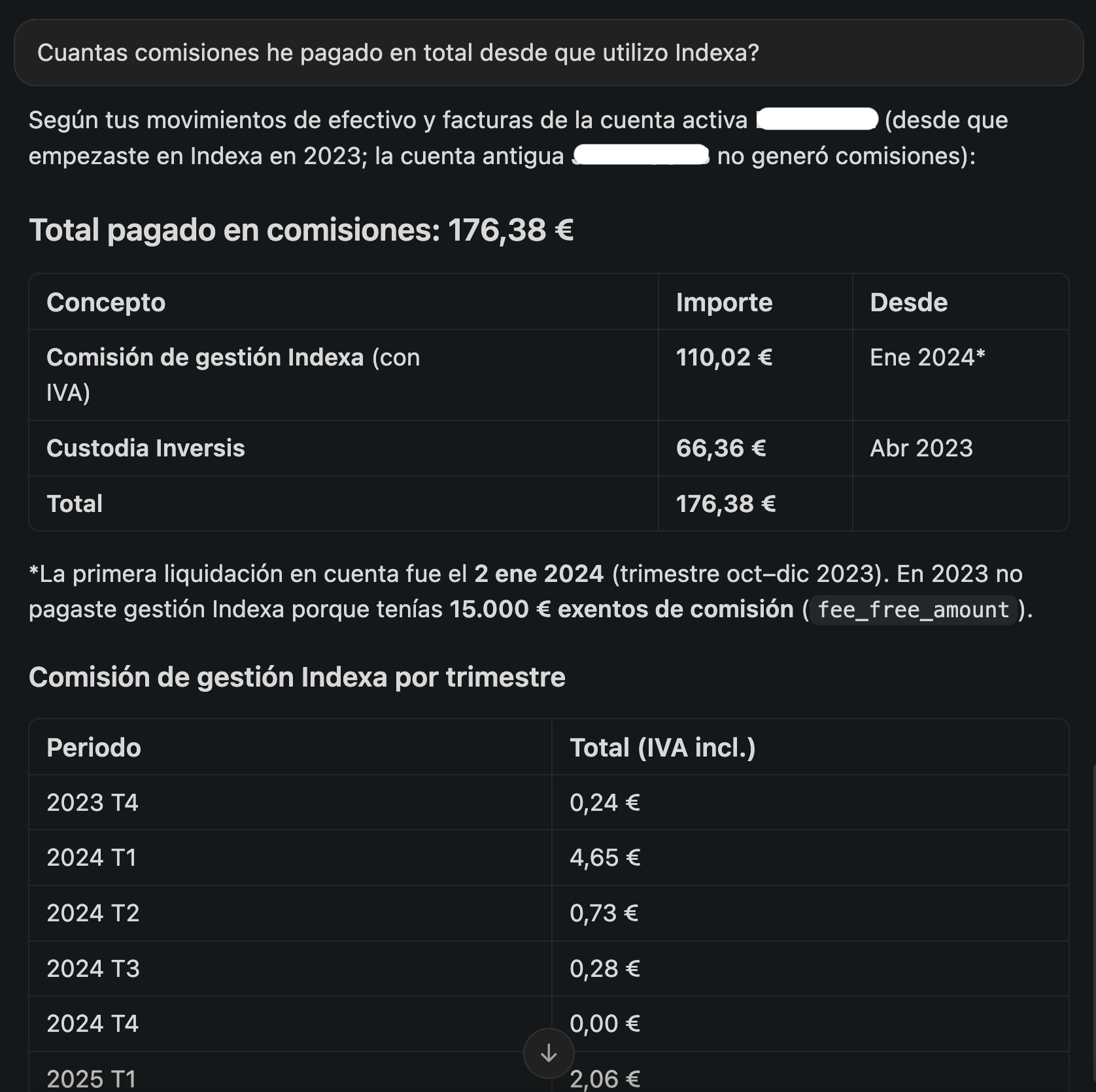 Ejemplo de conversación con tu asistente preguntando sobre la cartera de Indexa